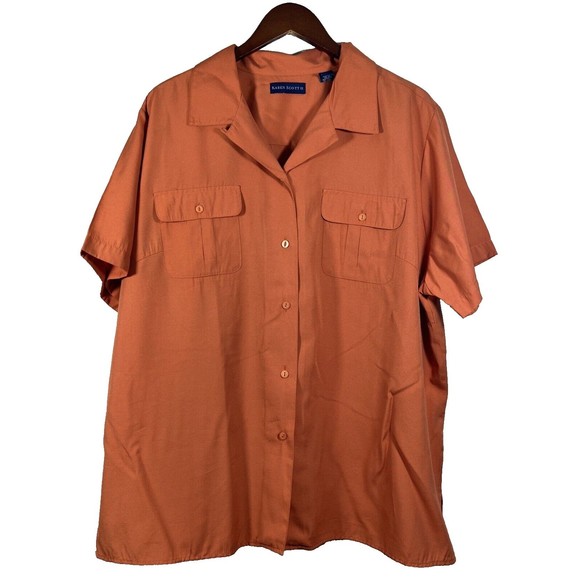 Karen Scott II Short Sleeve Button Down Orange Lightweight Blouse Size 2X - Picture 4 of 13